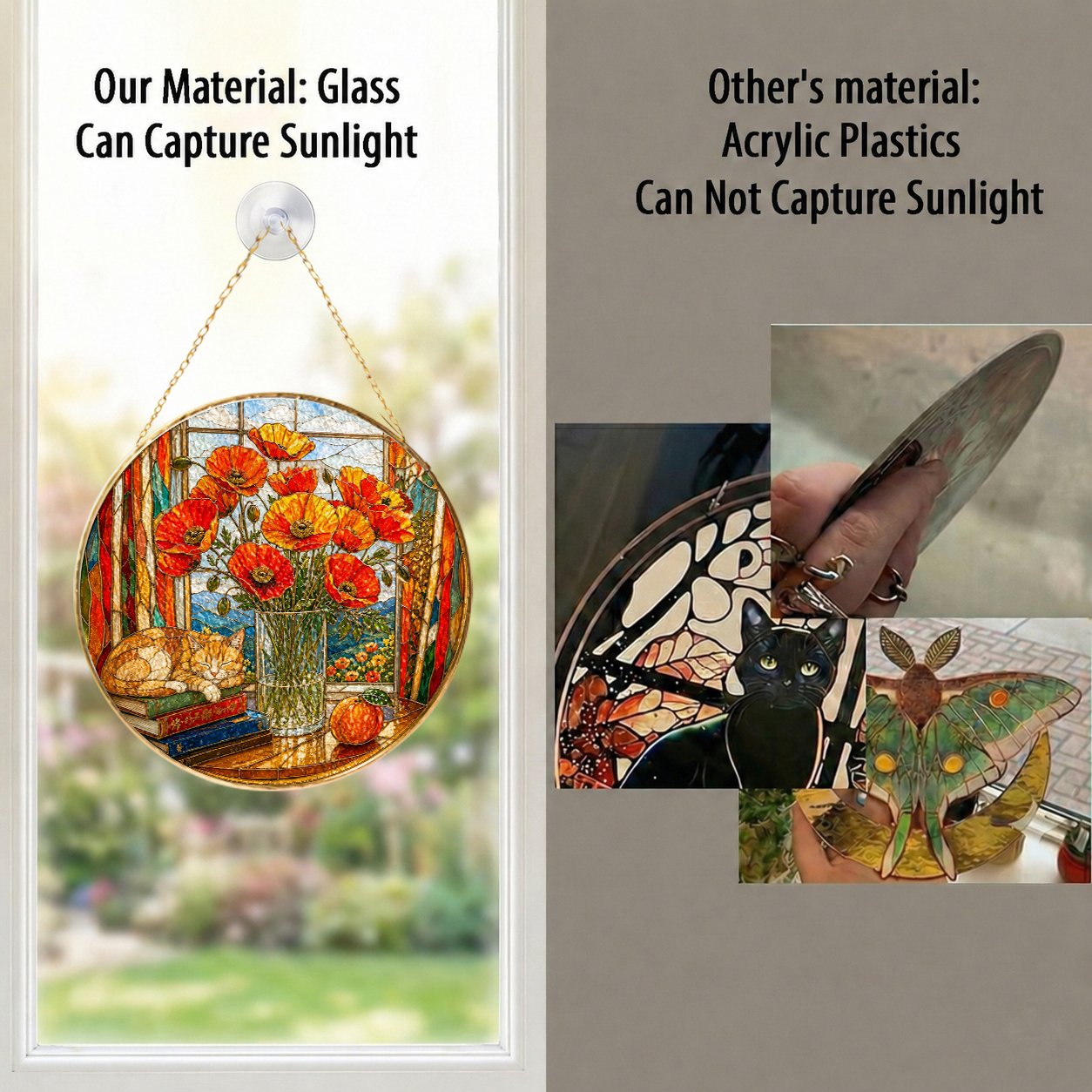 Red Poppy Stained Glass Suncatcher