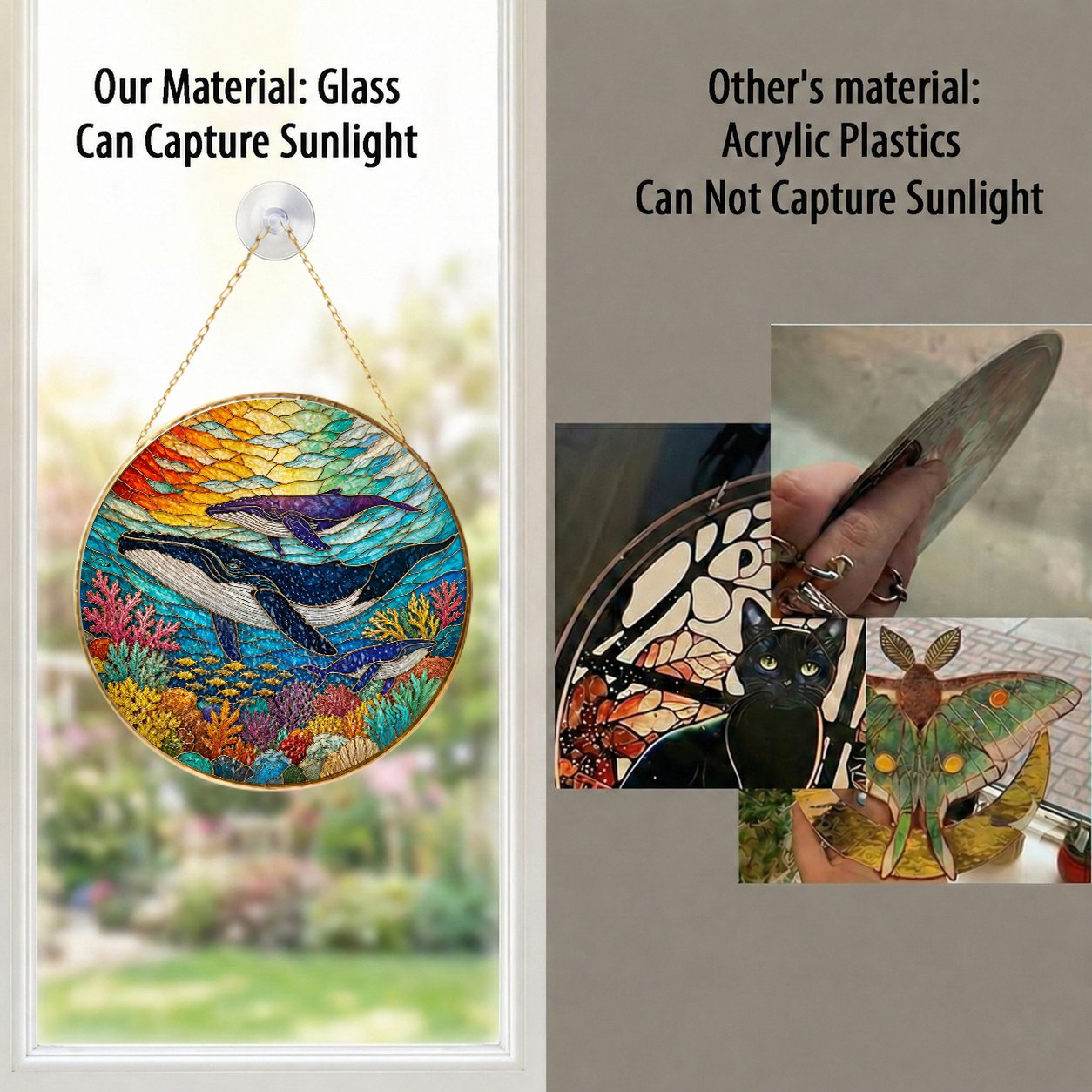 Whale Ocean Stained Glass Suncatcher