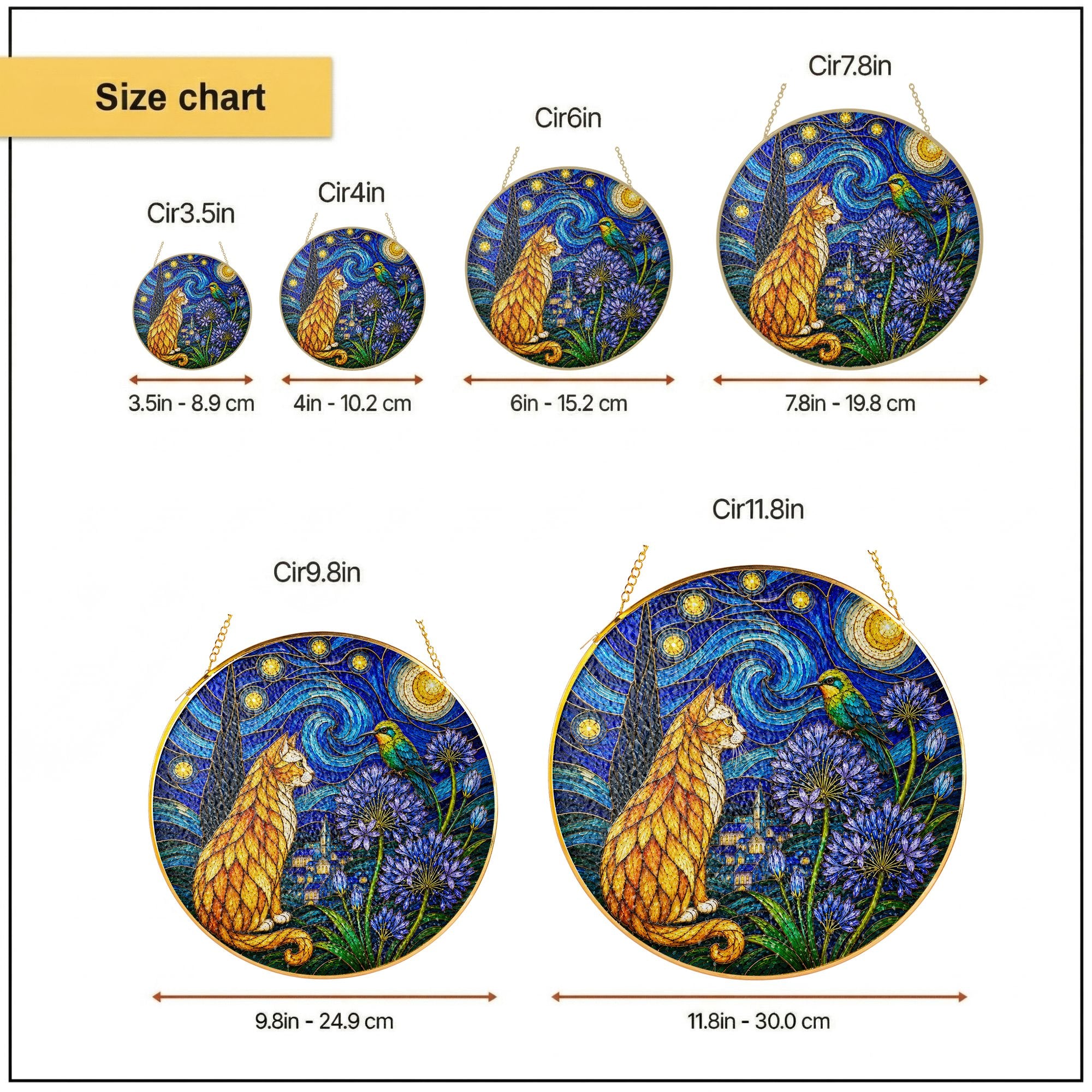 Starry Night Cat Stained Glass Suncatcher