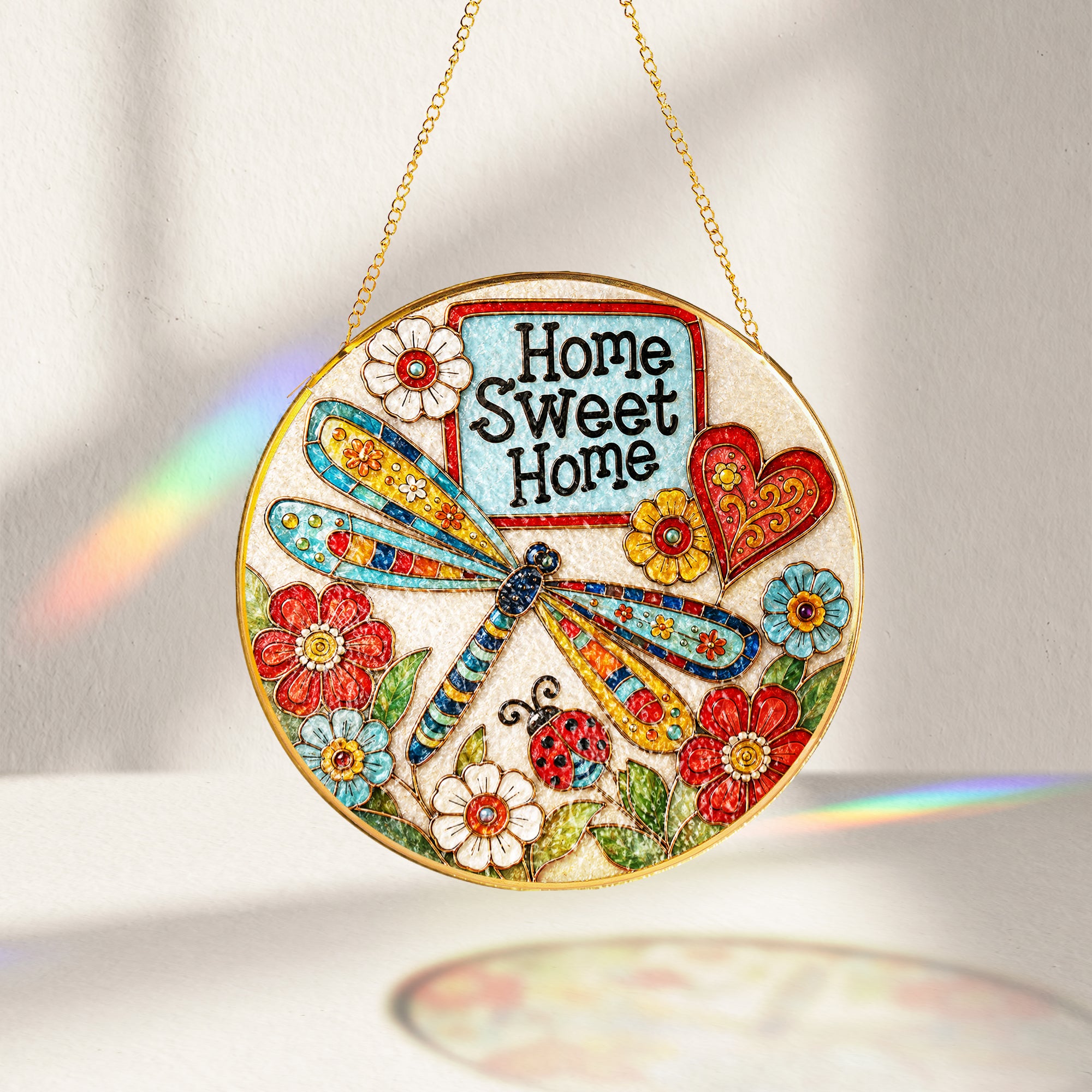 Home Sweet Home Dragonfly Stained Glass Suncatcher