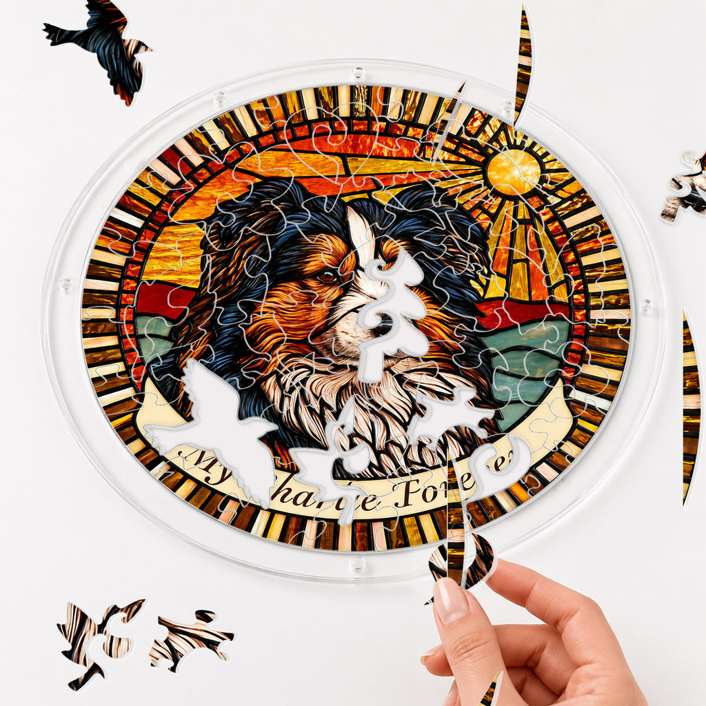 Assembling the dog memorial acrylic puzzle suncatcher pieces