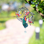 Hummingbird Blooming Vine Holographic Acrylic Suncatcher with Charm