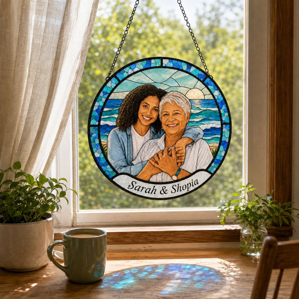 Personalized Ocean Photo Stained Glass Suncatcher