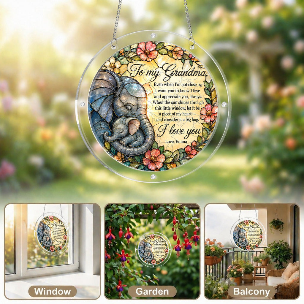 Personalized Grandma Elephant Acrylic Puzzle Suncatcher