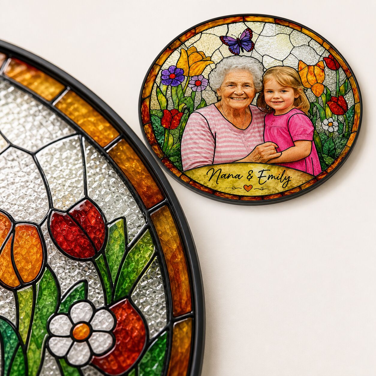Personalized Spring Garden Photo Stained Glass Suncatcher