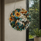 Three Hummingbirds Yellow Flower Acrylic Jigsaw Puzzle Suncatcher