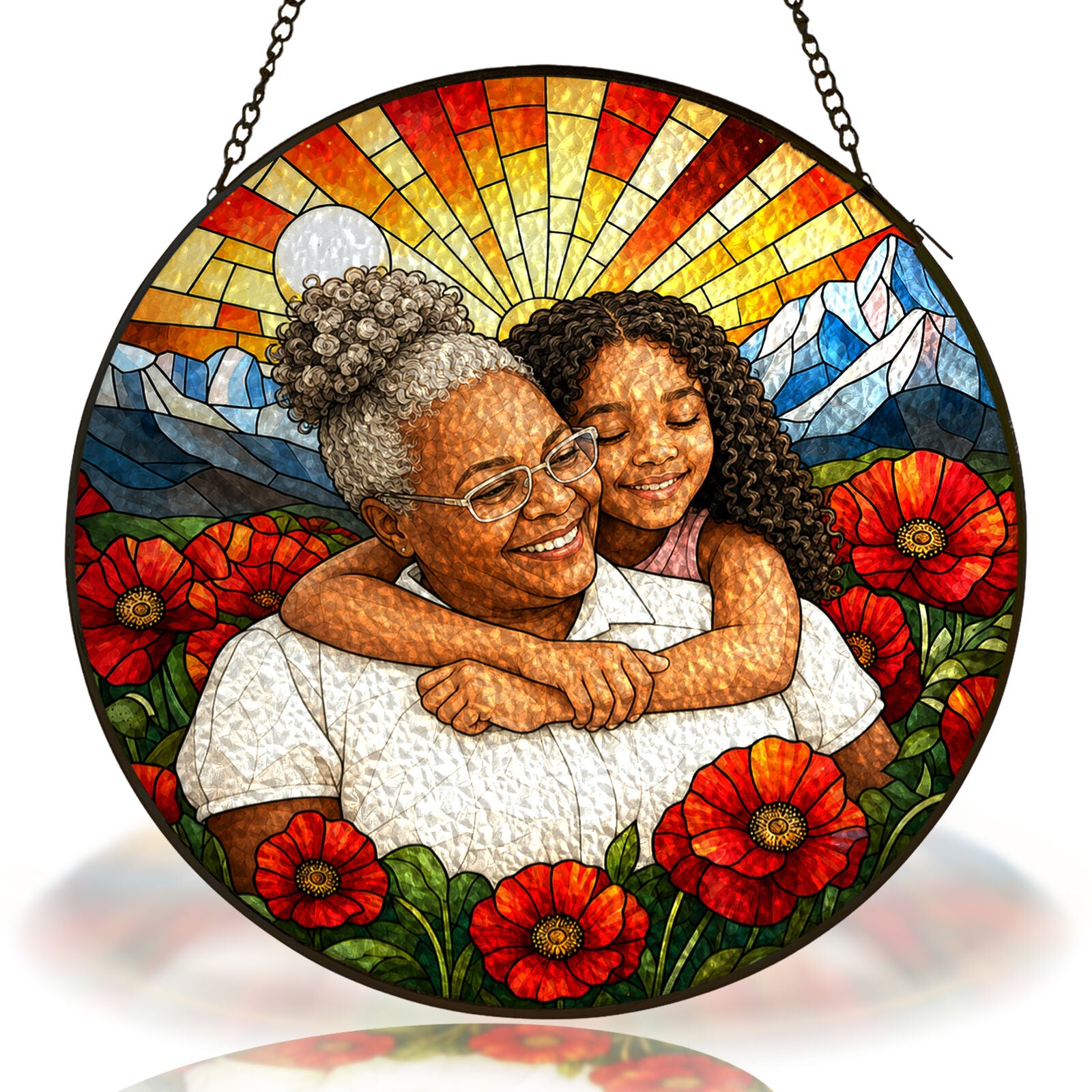 Personalized Poppy Sunrise Photo Stained Glass Suncatcher