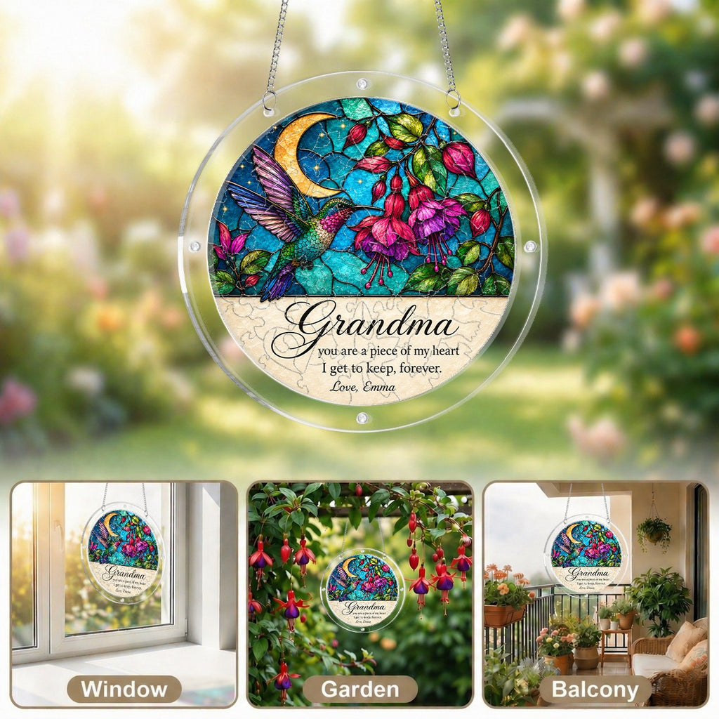Personalized Grandma Hummingbird Acrylic Puzzle Suncatcher