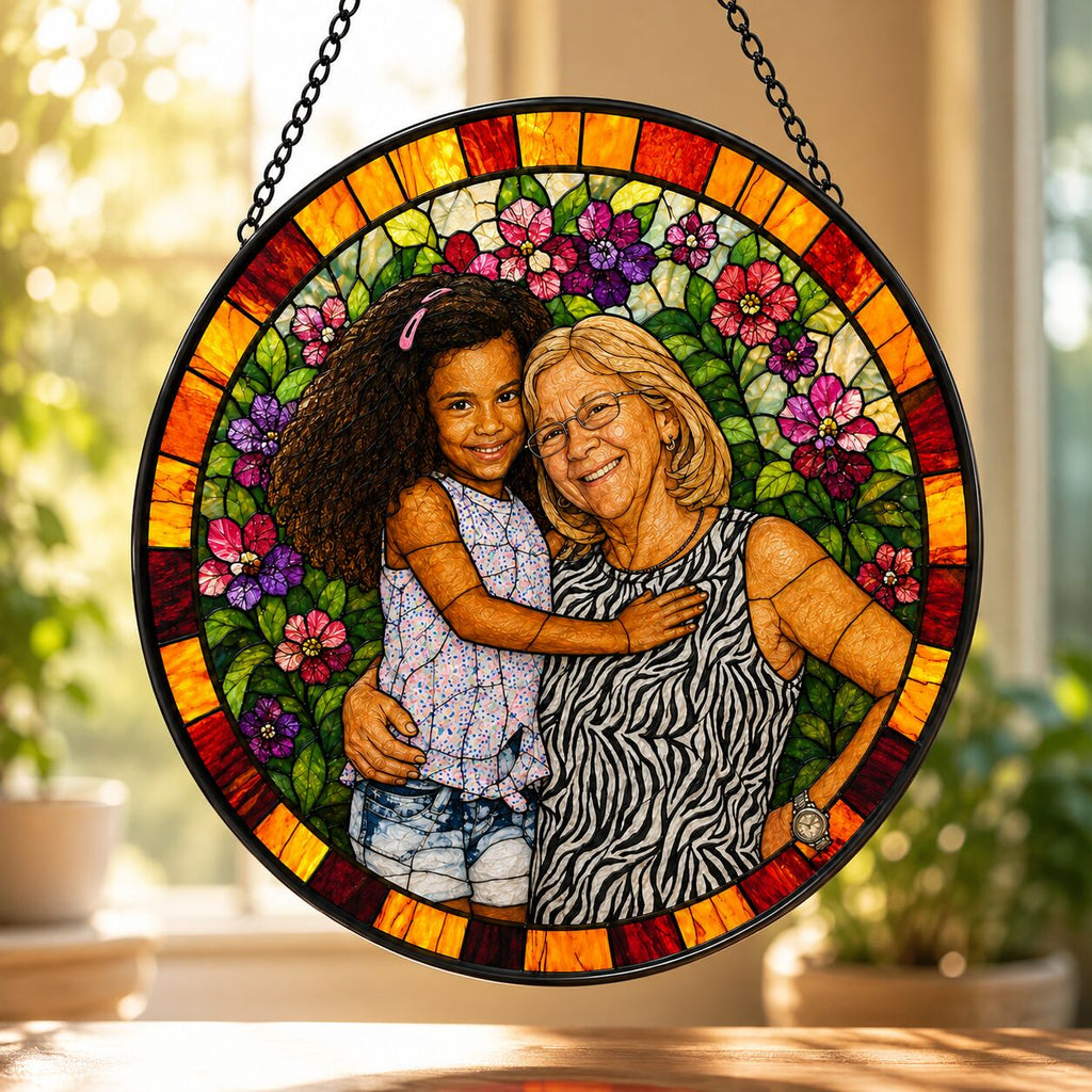 Personalized Floral Mosaic Photo Stained Glass Suncatcher