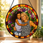 Personalized Floral Mosaic Photo Stained Glass Suncatcher