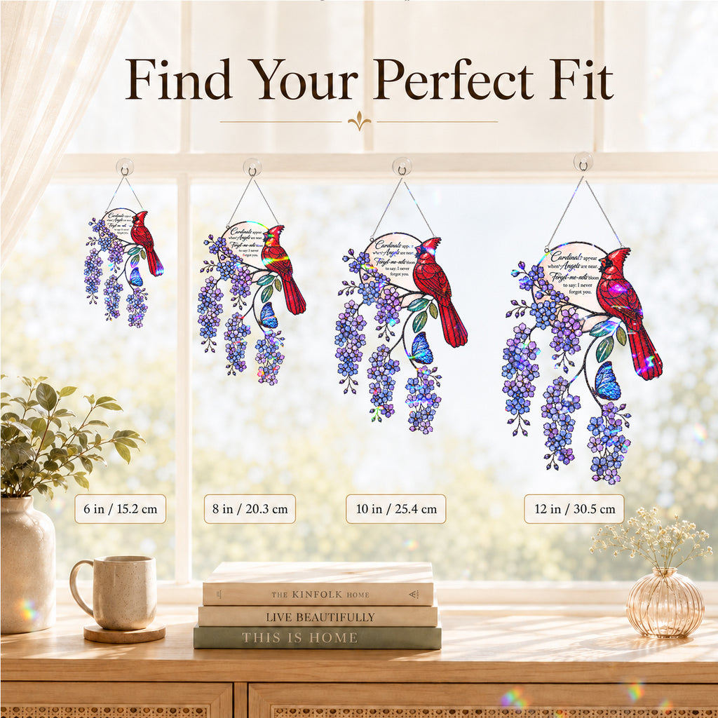 Cardinal & Forget-Me-Not Memorial Moon Holographic Acrylic Suncatcher