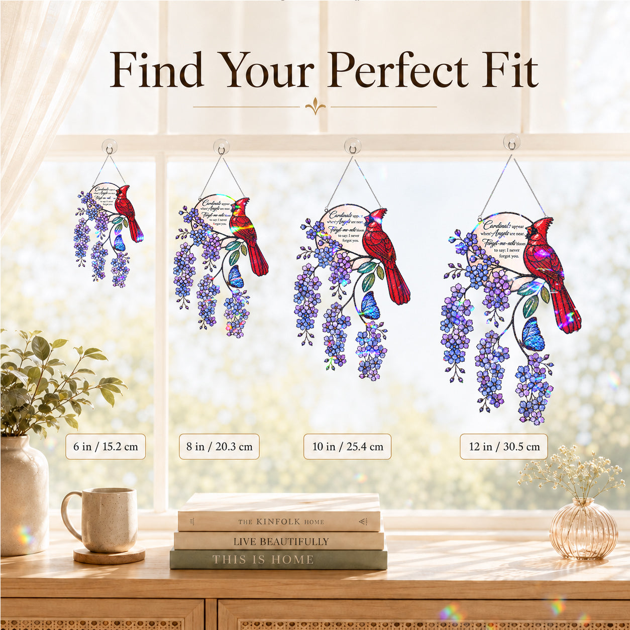 Cardinal & Forget-Me-Not Memorial Moon Holographic Acrylic Suncatcher
