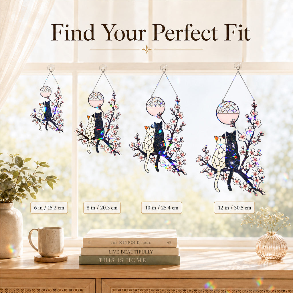 Cat Couple & Cherry Blossom Moon Holographic Acrylic Suncatcher