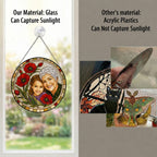 Personalized Photo Grandma Suncatcher – Custom Portrait &amp; Poppies Stained Glass Window Hanging