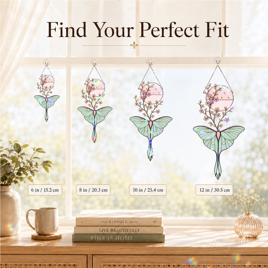 Luna Moth & Cherry Blossom Moon Holographic Acrylic Suncatcher