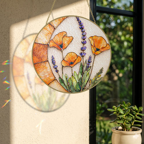 Poppy Lavender Stained Glass Suncatcher