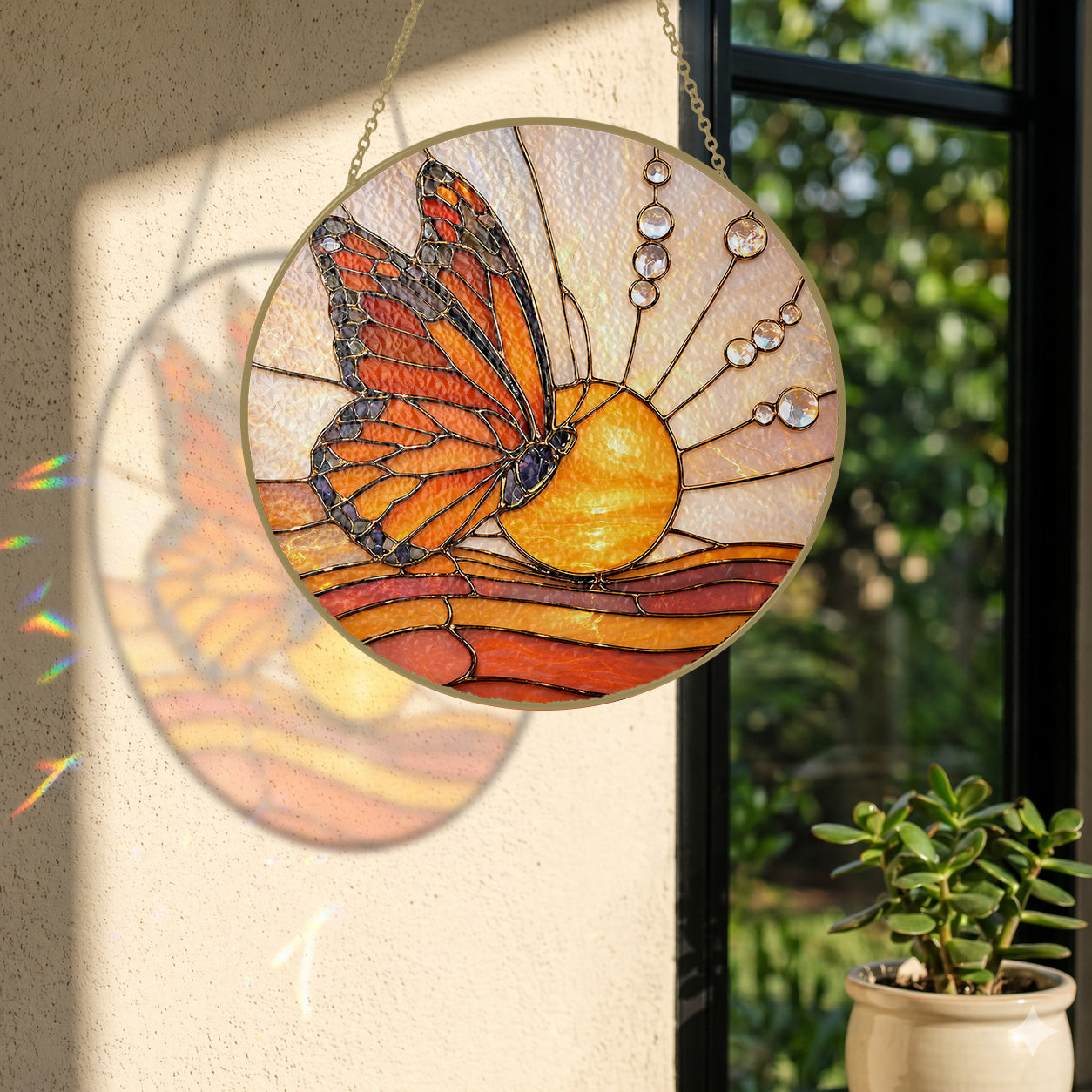 Butterfly Sunrise Stained Glass Suncatcher
