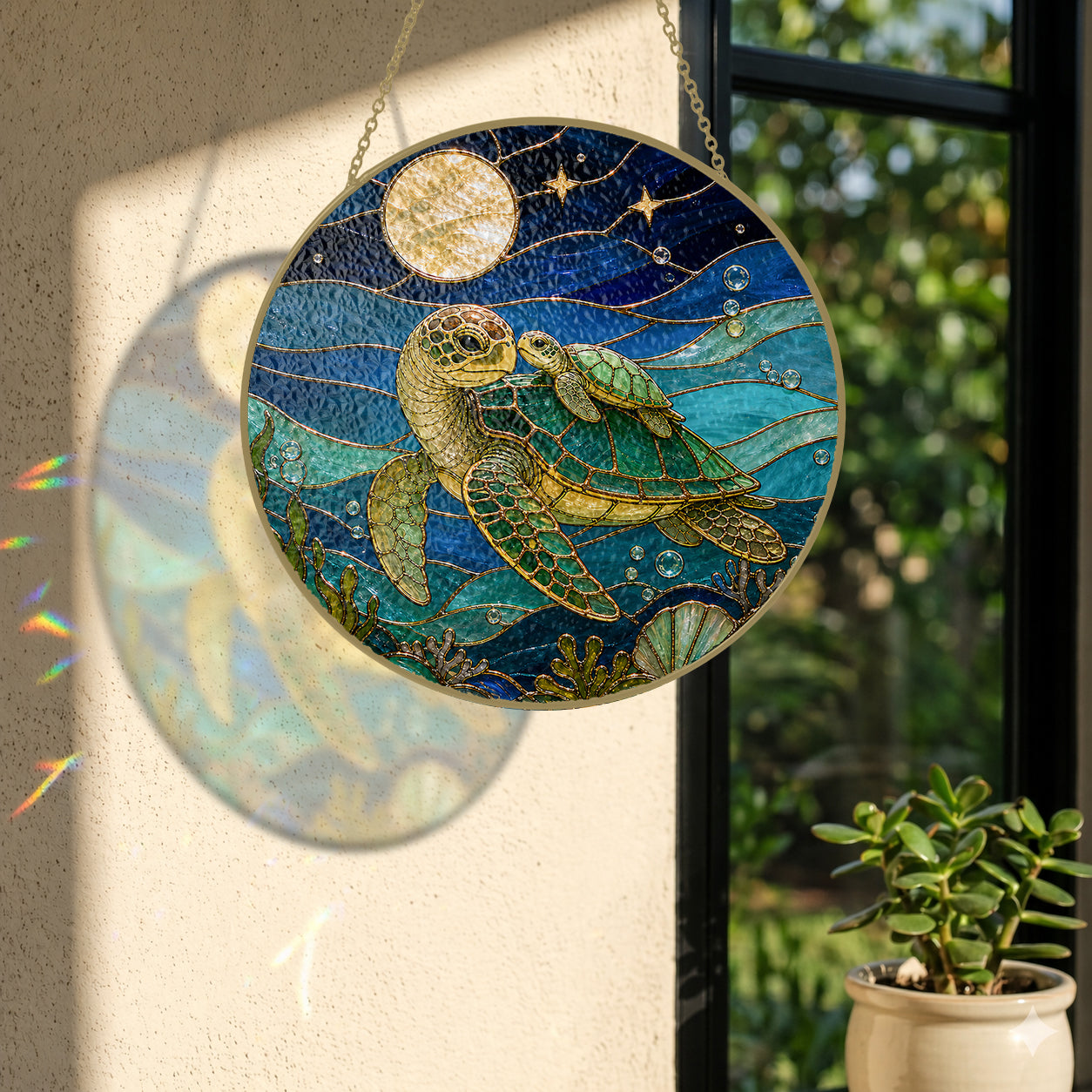 Sea Turtle Stained Glass Suncatcher