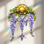 Stained Glass Hummingbird Suncatcher Window Hanging , Colorful Rainbow Window Decor