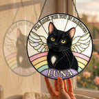 Personalized Cat Memorial Angel Wings Stained Glass Suncatcher