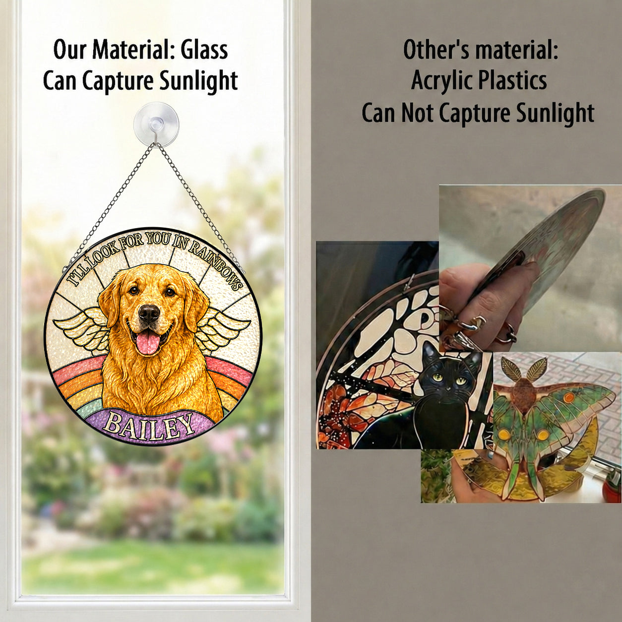 Personalized Dog Memorial Angel Wings Stained Glass Suncatcher