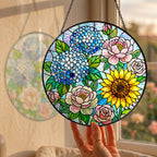 Hydrangea Sunflower Rose Stained Glass Suncatcher