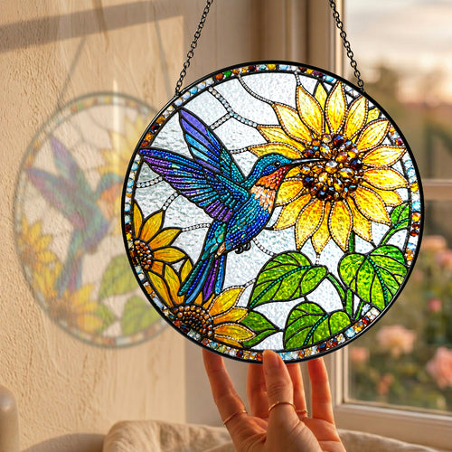 Hummingbird Sunflower Stained Glass Suncatcher