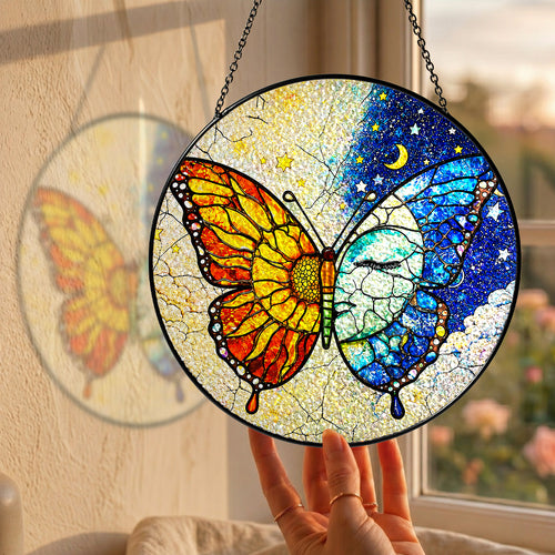 Butterfly Sun & Moon Stained Glass Suncatcher