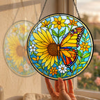 Sunflower & Monarch Butterfly Stained Glass Suncatcher