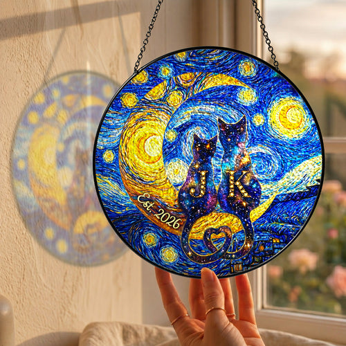 Custom Cat Couple Stained Glass Suncatcher