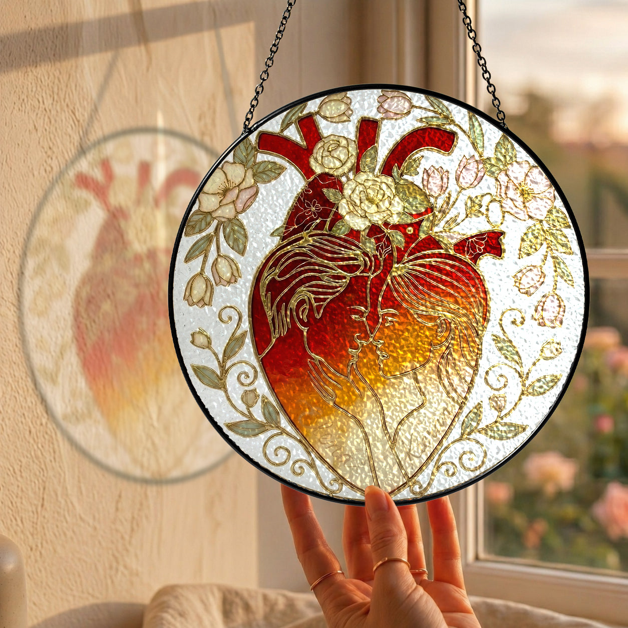 Custom Couple Heart Stained Glass Suncatcher
