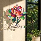 Personalized Red Rose Holographic Acrylic Suncatcher