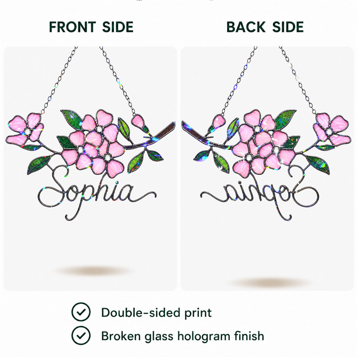 Personalized Pink Cherry Blossom Branch Holographic Acrylic Suncatcher