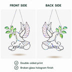 Personalized White Dove & Olive Branch Holographic Acrylic Suncatcher
