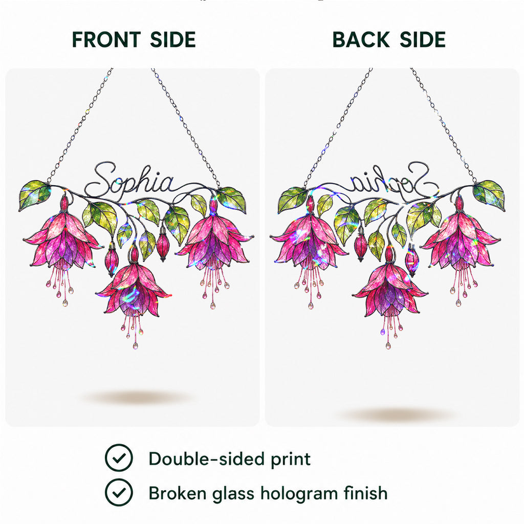 Personalized Pink Fuchsia Flower Holographic Acrylic Suncatcher