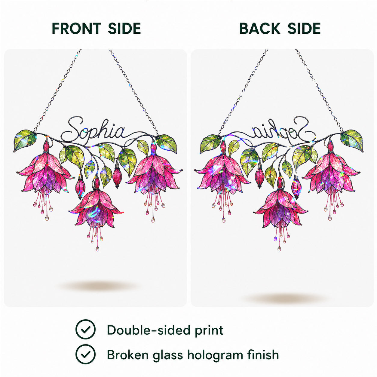 Personalized Pink Fuchsia Flower Holographic Acrylic Suncatcher