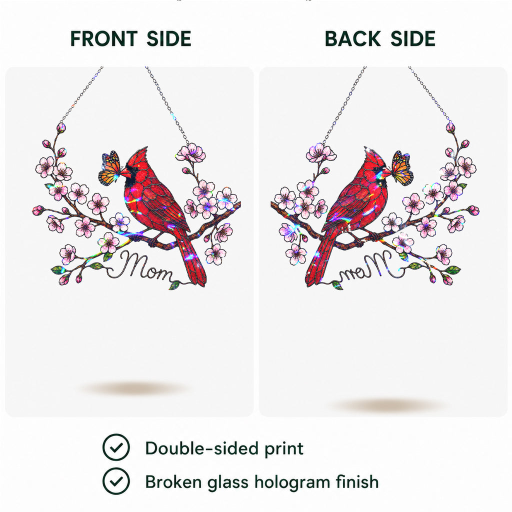 Personalized Cardinal & Cherry Blossom Holographic Acrylic Suncatcher
