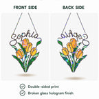 Personalized Yellow Tulip Bouquet Holographic Acrylic Suncatcher