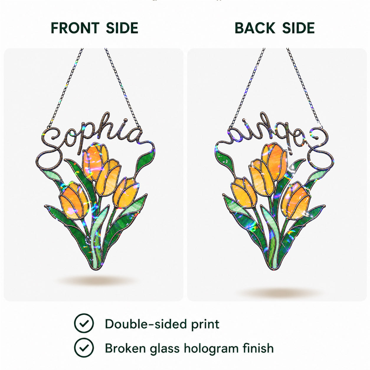 Personalized Yellow Tulip Bouquet Holographic Acrylic Suncatcher