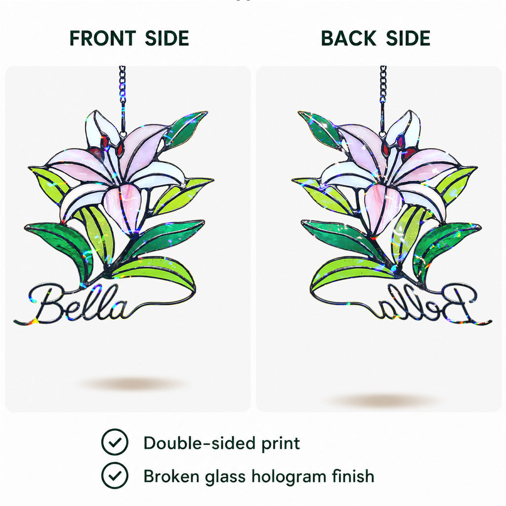 Personalized Pink Lily Flower Holographic Acrylic Suncatcher