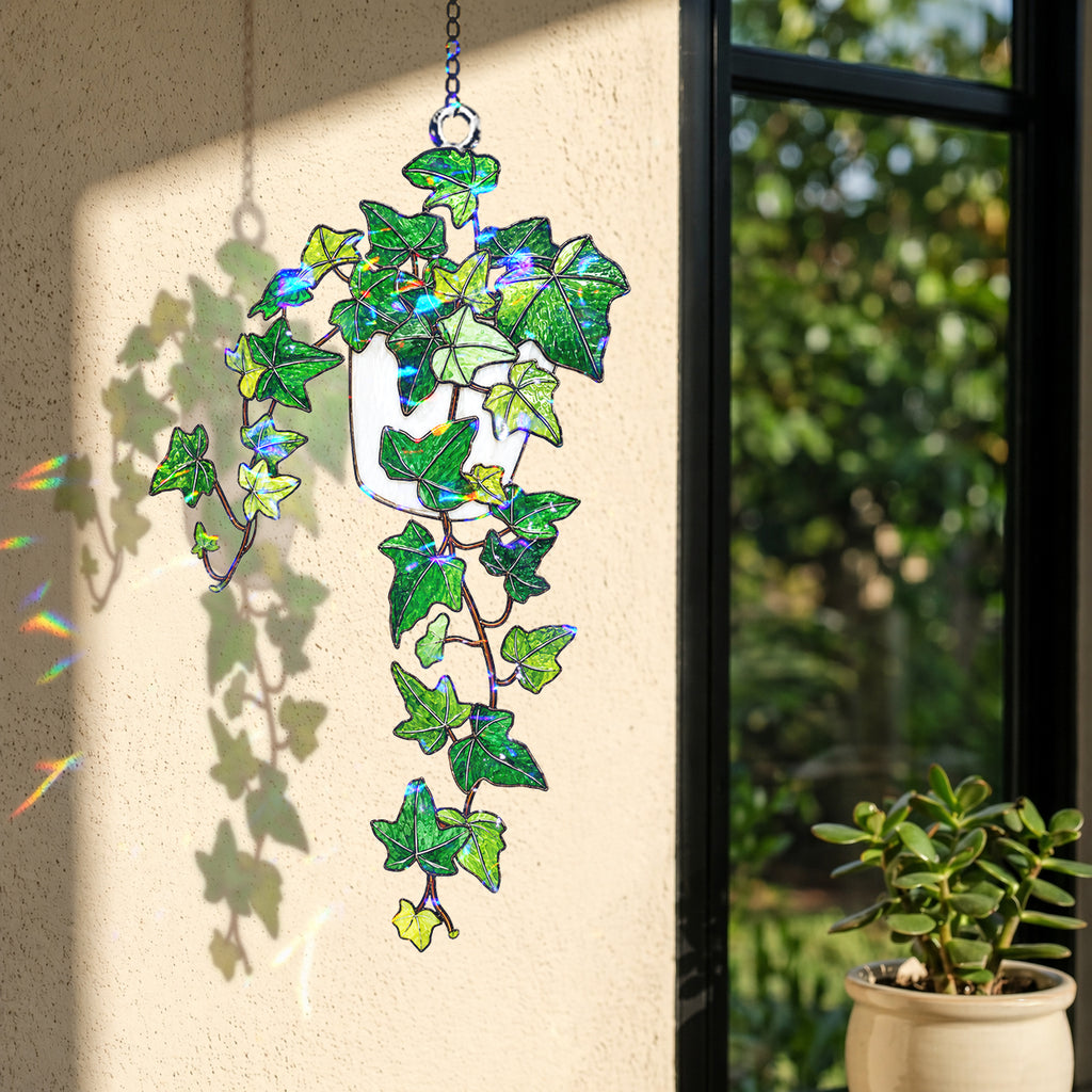 Trailing Ivy Plant in Pot Holographic Acrylic Suncatcher
