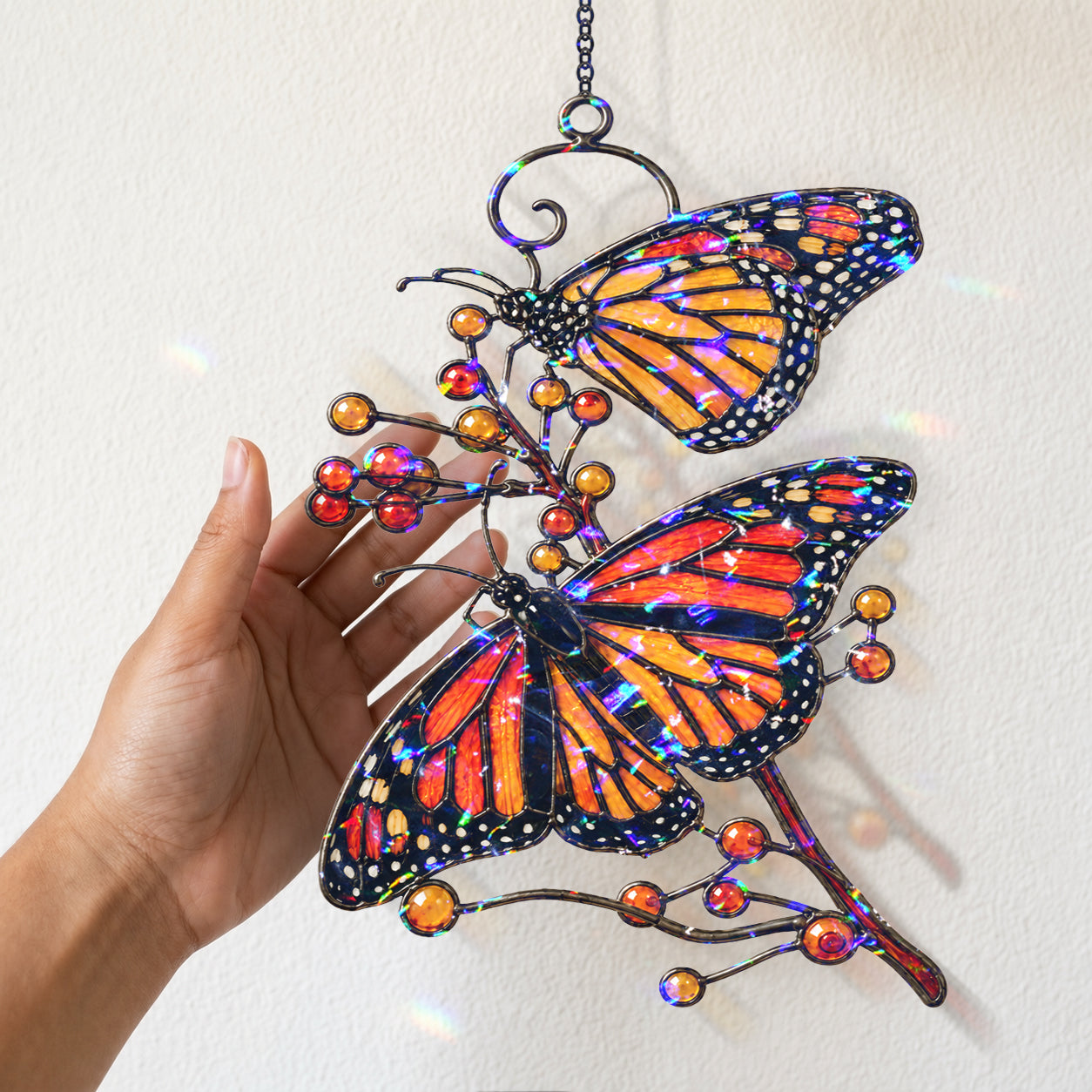 Monarch Butterflies & Berry Branch Holographic Acrylic Suncatcher
