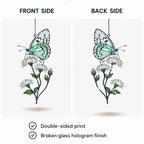 Mint Butterfly & White Blossom Holographic Acrylic Suncatcher