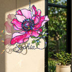 Personalized Pink Anemone Flower Holographic Acrylic Suncatcher
