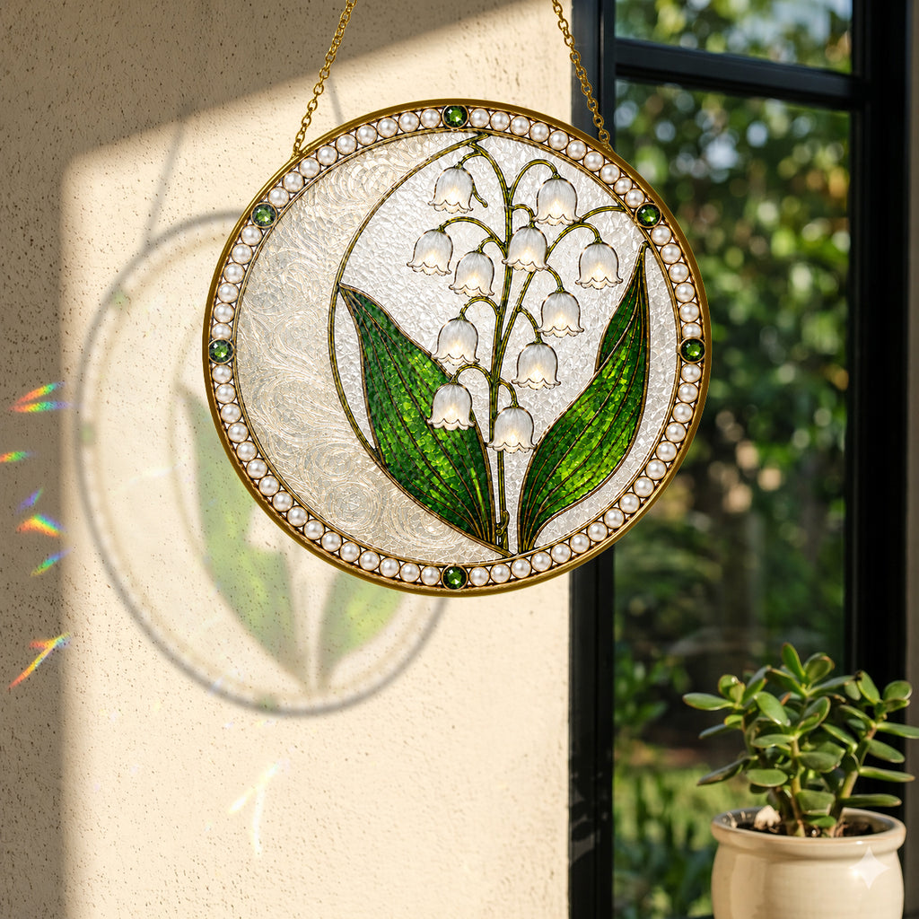 Lily of the Valley Pearl Stained Glass Suncatcher