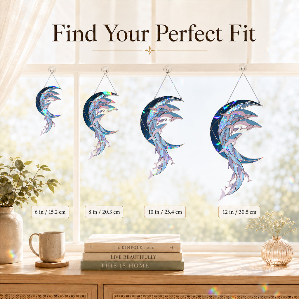 Whale Pod Crescent Moon Holographic Acrylic Suncatcher