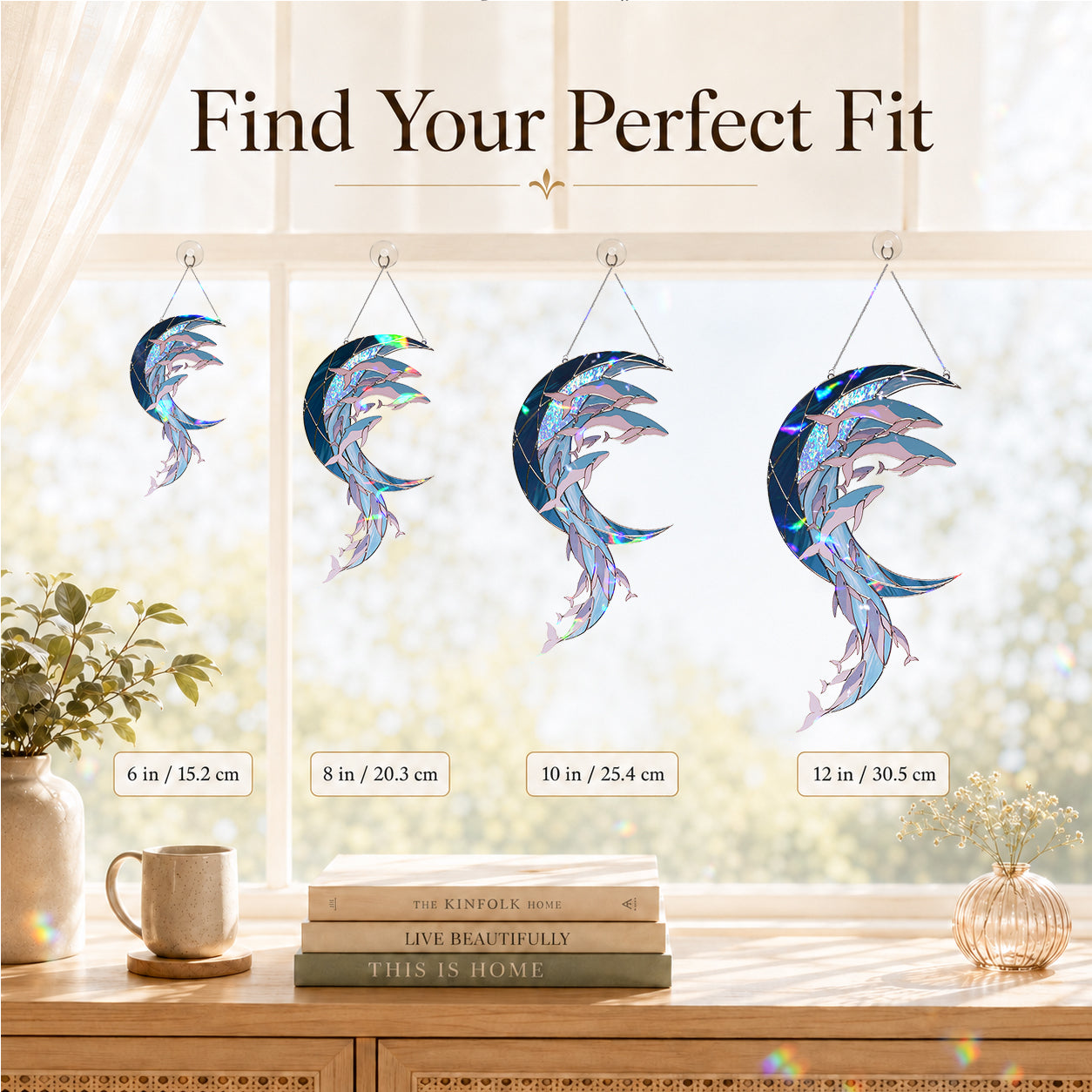 Whale Pod Crescent Moon Holographic Acrylic Suncatcher