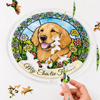 Hands assembling the daisy garden dog memorial acrylic puzzle suncatcher pieces