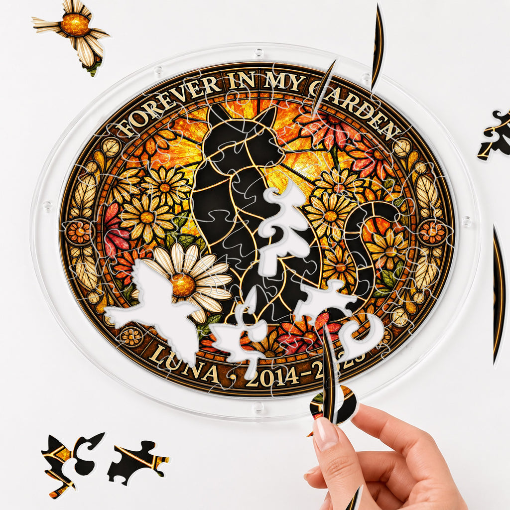 Assembling the cat memorial acrylic puzzle suncatcher pieces