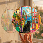 Black cat window stained glass suncatcher luminous stained glass artwork